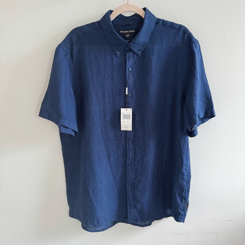 Michael Kors NWT Blue 💯 Linen button down 👕
